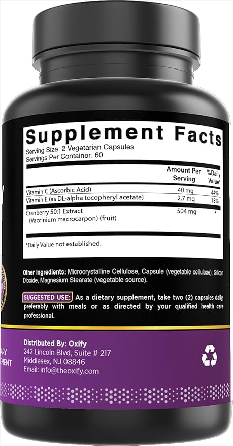 Oxify Cranberry Concentrate 50:1 Extract (504 mg) | 120 Vegetarian Capsules | Gluten-Free, Non-GMO | Supplement Made in USA