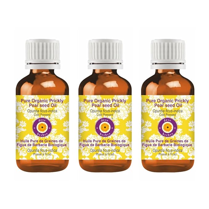 Deve Herbes Pure Organic Prickly Pear Seed Oil (Opuntia ficus-Indica) Cold Pressed (Pack of three)100ml X 3 (10 oz)
