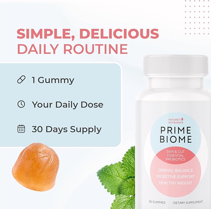 PrimeBiome Probiotic Gummies – Plant-Based Blend with Inulin, Lion’s Mane, Ginger & More– Non-GMO, No Stimulants, GMP Certified – 30 Gummies, 1 Month Supply