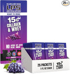 Nutritional Designs LPS Liquid Collagen & Whey Protein Supplement - Non-GMO Drink, Sugar-Free - Promotes Healthy Skin & Hair for Men & Women, Grape, Single Serve (25 Packets)