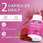 Beet Root Capsules Organic - 1300mg Beetroot Powder Capsules for Natural Energy - 60 Vegan Beetroot Supplement Supports Blood Pressure, Athletic Performance, Digestive, Immune System (Beetroot)