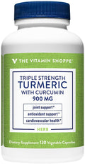 The Vitamin Shoppe Triple Strength Turmeric with Curcumin 900mg, Supports Joint Mobility, Provides Antioxidant Benefits & Includes 5mg Bioperine for Nutrient Absorption (120 Vegetarian Capsules)