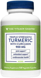 The Vitamin Shoppe Triple Strength Turmeric with Curcumin 900mg, Supports Joint Mobility, Provides Antioxidant Benefits & Includes 5mg Bioperine for Nutrient Absorption (120 Vegetarian Capsules)