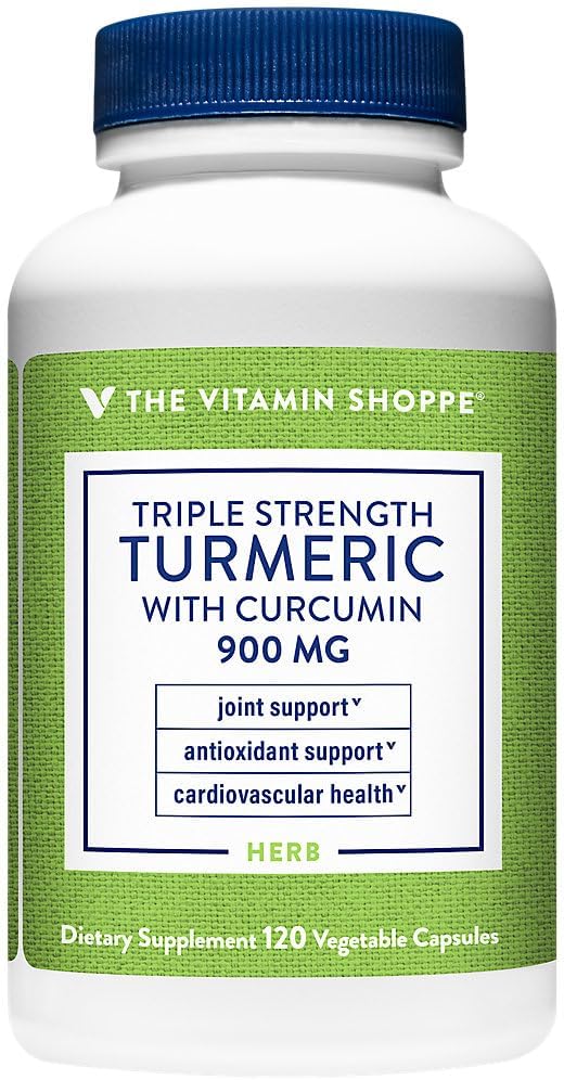 The Vitamin Shoppe Triple Strength Turmeric with Curcumin 900mg, Supports Joint Mobility, Provides Antioxidant Benefits & Includes 5mg Bioperine for Nutrient Absorption (120 Vegetarian Capsules)