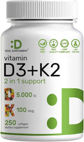 DEAL SUPPLEMENT Vitamin D3 5,000 IU + K2 MK7 Softgels, 250 Count | 2-in-1 Complex | Easy to Swallow