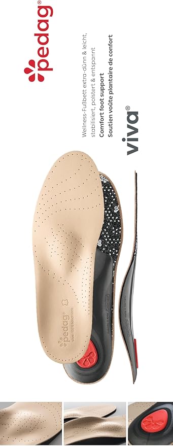 Pedag Viva | Leather Arch Support Inserts | Handmade in Germany | Plantar Fasciitis Relief | Heel Cushion | Activated Charcoal Odor Control | Metatarsal Support Pad | Tan | Men US 18/ EU 51