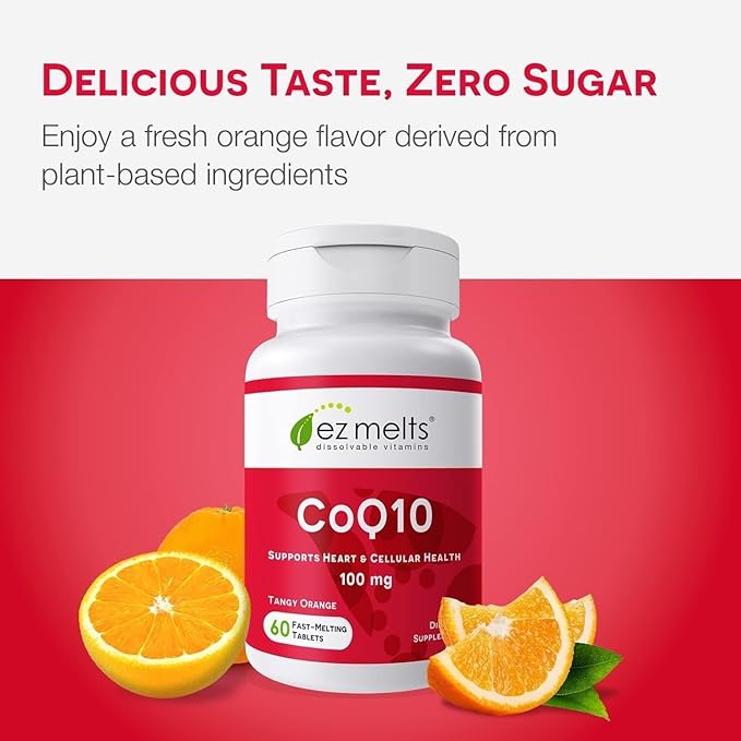 EZ Melts Coq10 - Antioxidant Supplement for Heart, Immune & Energy Support - No Artificial Flavors - Non-GMO & Vegan - Tangy Orange - 120 Dissolvable Tablets (120 Servings)