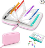Timueetech A7 Waterproof Pill Organizer with 7 PCS L Size Zippered Pill Pouches for A7 Binder, Large BPA-Free Weekly Medicine Organizer, Color-Coded Reusable Travel Pill Storage System