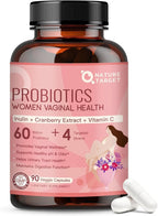 NATURE TARGET Vaginal Probiotics for Women, pH Balance for Women with Probiotic, Prebiotics, Cranberry & Vitamin C, Support Odor Control, Flora Balance, Urinary & Digestive Health, 90 Vegan Capsules