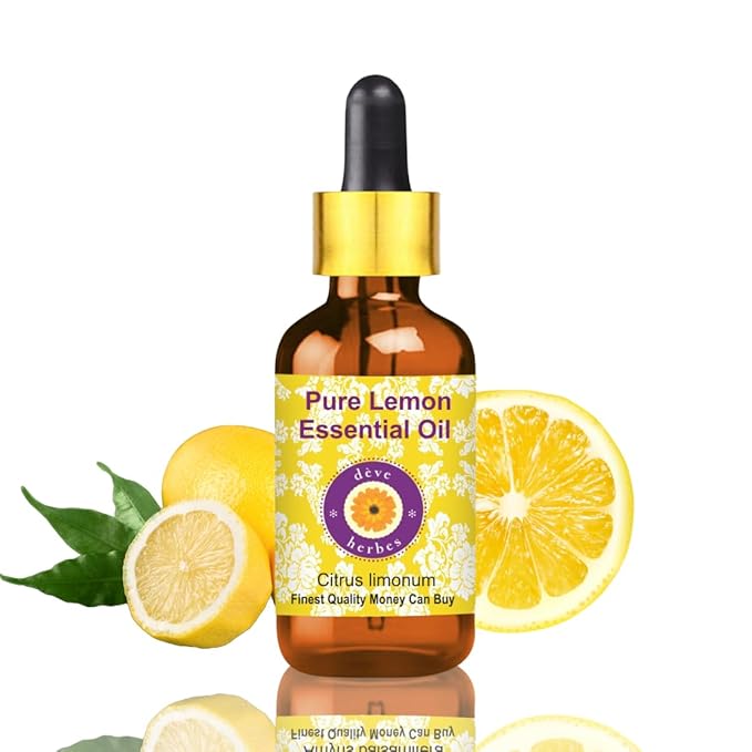 Deve Herbes Pure Lemon Essential Oil (Citrus limonum) with Glass Dropper Steam Distilled 50ml (1.69 oz)
