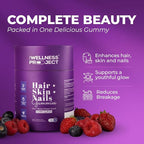 The Wellness Project 14-in-1 Hair, Skin & Nails Gummies with 10,000 mcg Biotin, Keratin, Hyaluronic & Folic Acid, Vitamins A, B5, B6 & B12 & Sea Buckthorn | for Women & Men | Tasty Mixed Berry Flavor