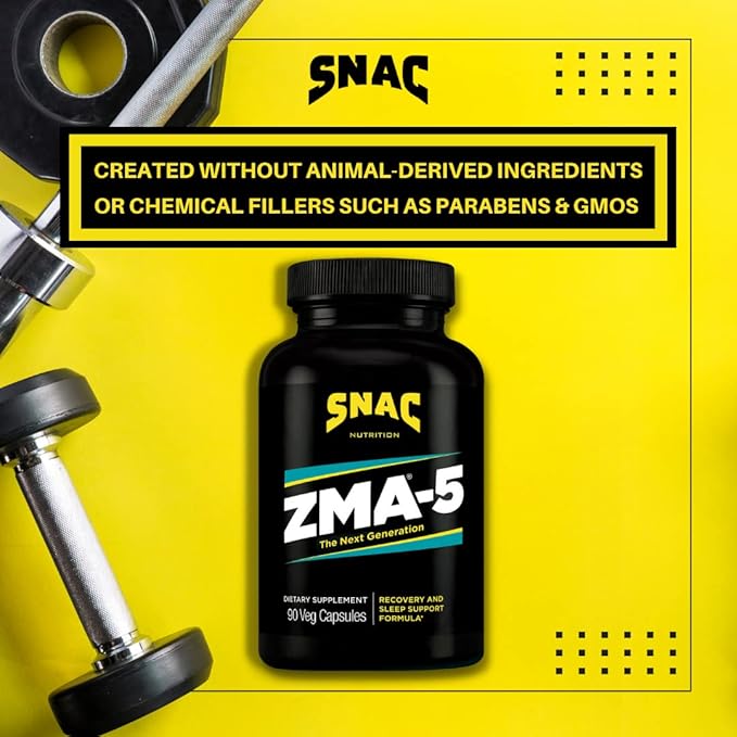 SNAC ZMA-5 Mineral Supplement - Supports Muscle Function, Restful Sleep, Immune Health and Relaxation with Zinc, Vitamin B6, Magnesium and 5-HTP for Sleep, Anxiety, Calmness - 90 Veggie Capsules