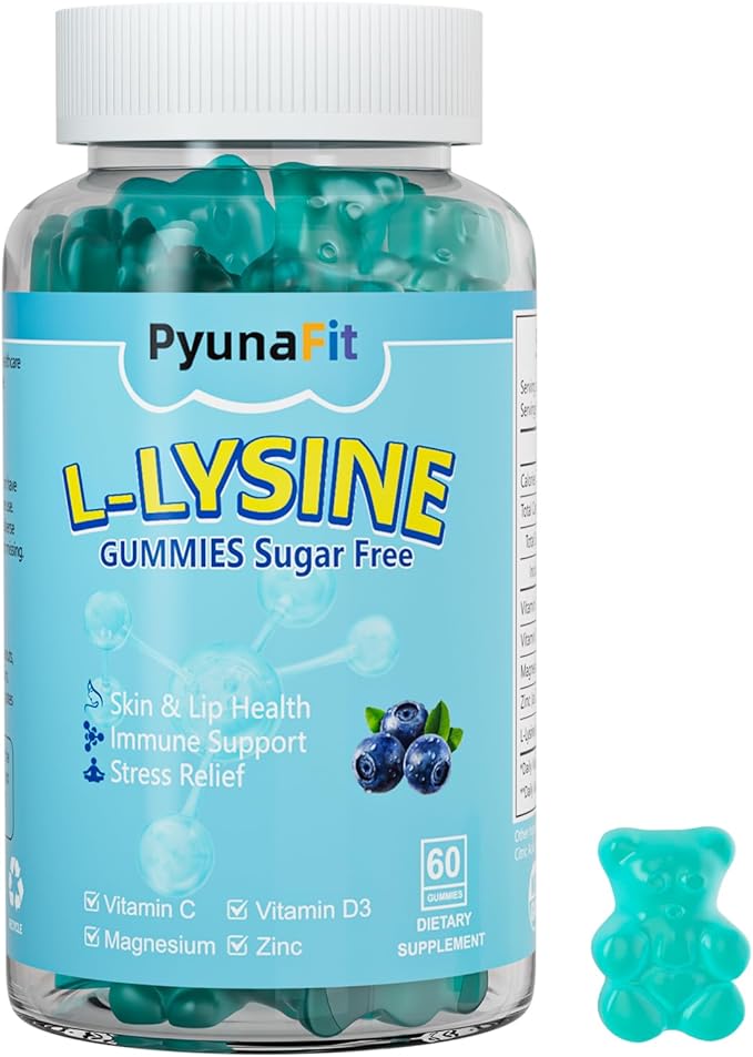 L-Lysine Gummies 1000mg, 5 in 1 Extra Strength for Immune Support, Skin & Lip Health, Chewable Lysine Supplement for Kids Adults, 60 Count
