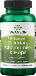Swanson Valerian, Chamomile & Hops - Full Spectrum Herbal Supplement Promoting Relaxation & Comfort - Natural Formula Supporting Mind & Body Wellness - (60 Capsules)