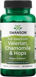 Swanson Valerian, Chamomile & Hops - Full Spectrum Herbal Supplement Promoting Relaxation & Comfort - Natural Formula Supporting Mind & Body Wellness - (60 Capsules)