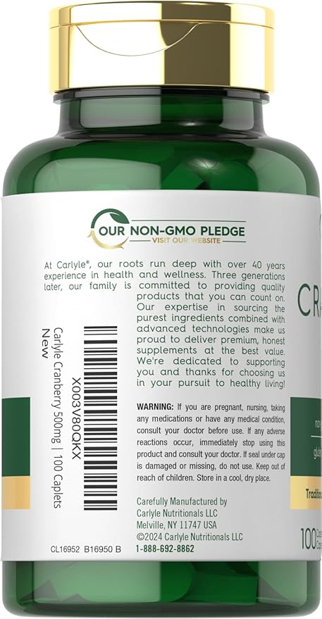 Carlyle Cranberry Pills | 100 Caplets | Non-GMO, Gluten Free Supplement for Women & Men