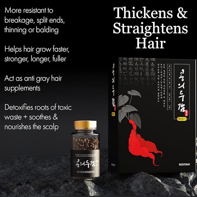 ROOTONIX Korean Hair Growth Supplement for Thin Hair – Thickening Herbal Black Bean Extract Pellet Complex + Hasuo for Thicker, Fuller, Stronger, Longer Hair – Prevents Thinning, Hair Loss, Grays