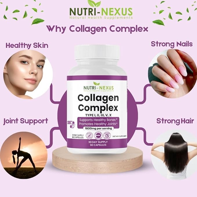 Multi Collagen Peptides Types I, II, III, V & X – Hydrolyzed Bovine Collagen Capsules -Supports Skin, Hair & Nail Wellness – Collagen Supplement for Women & Men