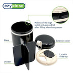 EZY DOSE Mini Vitamin Organizer, Multi Compartments, Portable and Compact Design, Easy Access Sliding Pill Dispenser, Supplement Organizer with Anti-Mix Design, Travel Friendly, Large, Black and Cream