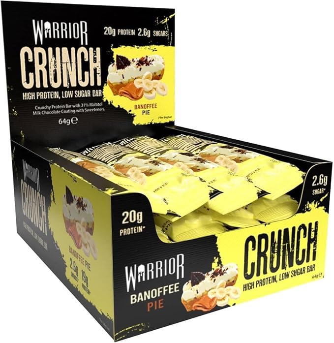 Warrior Crunch High Protein Bars | 20g Protein, Low Carb, Low Sugar, Keto Friendly | Delicious, Chewy, Crispy On The Go Snack | Box of 12 Bars (12 Count (Pack of 1), Banoffee Pie)