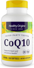 Healthy Origins® CoQ10 100 mg – Natural Trans-Isomer Ubiquinone – Yeast Fermented, Supports Heart Health & Cellular Energy – Non-GMO 150 Softgels