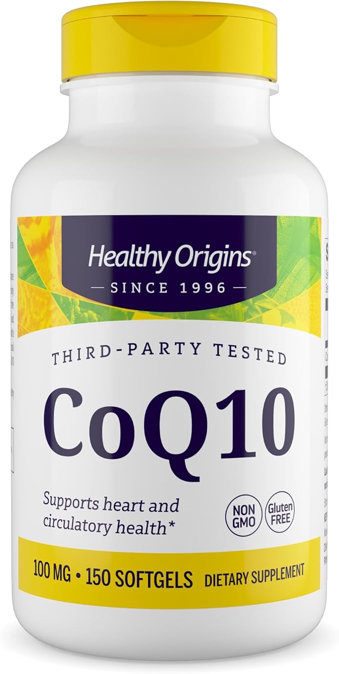 Healthy Origins® CoQ10 100 mg – Natural Trans-Isomer Ubiquinone – Yeast Fermented, Supports Heart Health & Cellular Energy – Non-GMO 150 Softgels