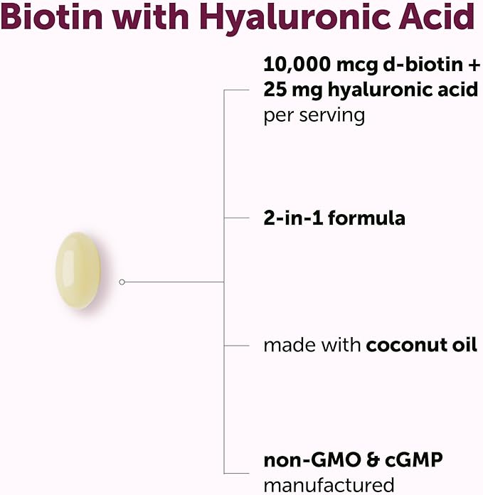 Micro Ingredients Biotin 10,000 mcg with Hyaluronic Acid 25 mg Per Serving | Made with Coconut Oil | 365 Softgels | 1 Per Day | One Year Supply | Non-GMO & Gluten Free