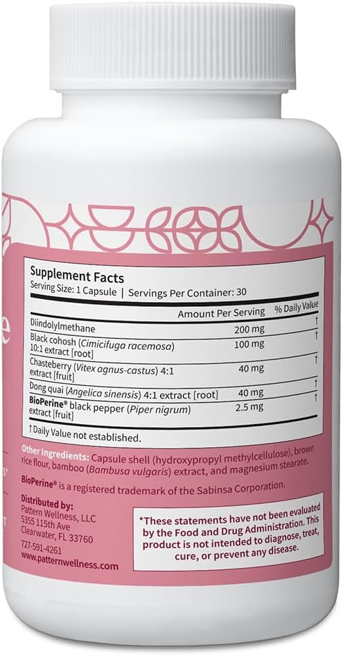 Pattern Wellness Menopause Complex – Herbal Supplement for Women’s Wellness & Hormone Health Support – with Black Cohosh, DIM & Bioperine® – 30 Vegan Capsules, 3rd Party Tested