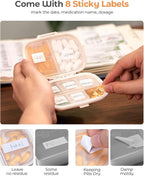 Travel Pill Organizer, 6+2 Extra Large Compartments Portable Pill Case, Daily Pill Box to Hold Vitamins, Small Pill Container for Pocket Purse Medicine Organizer（Beige）