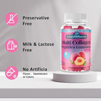 2 Pack Multi Collagen Peptides Gummies, Sugar Free Hydrolyzed 5000mg Protein丨Type I,II,III,V,X with Biotin Hyaluronic Acid Vitamin C A D B6 B12 L-Glutathione for Skin Hair Nail & Joint -Peach