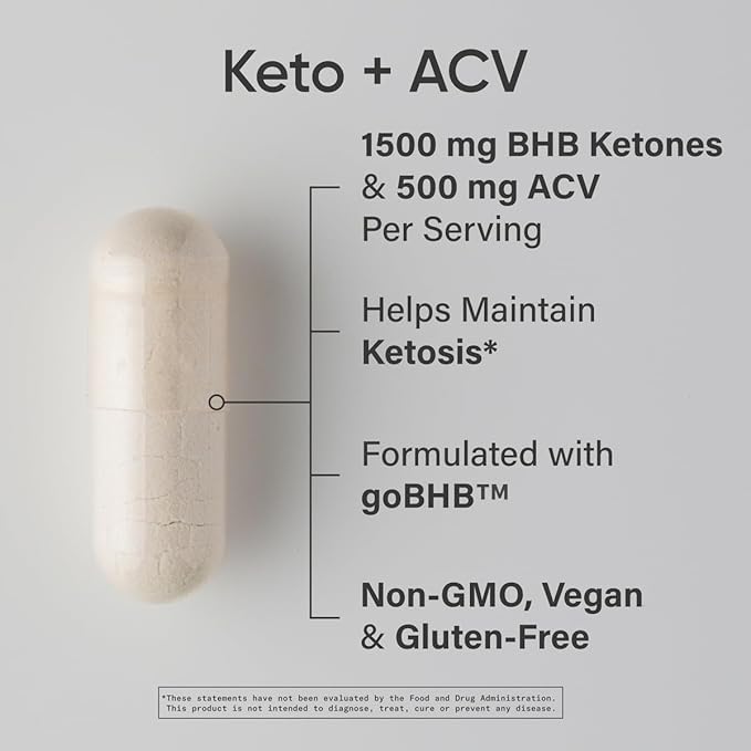 Sports Research® Keto Plus ACV Capsules - Diet Support with 500mg of Apple Cider Vinegar & 1500mg goBHB® Exogenous Ketones - Gluten Free & Keto Certified - 120 Veggie Capsules