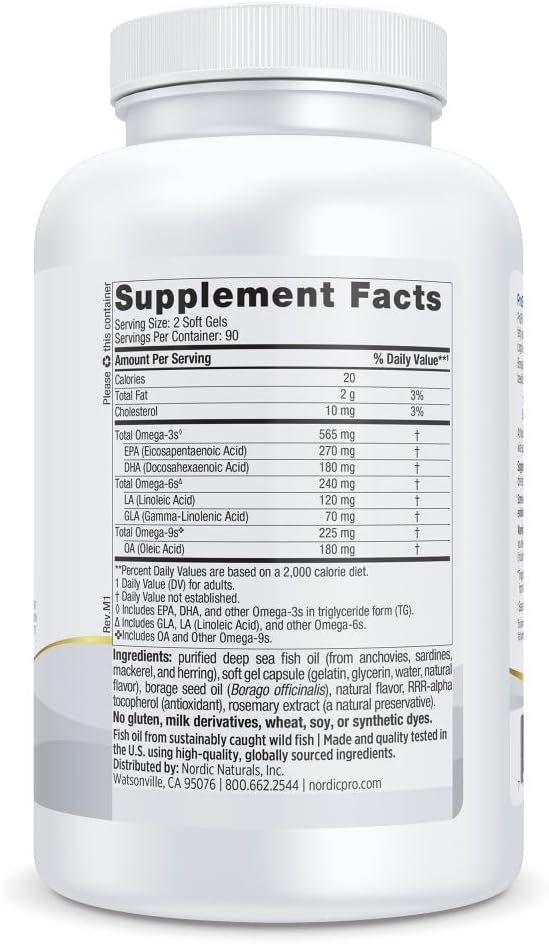 Nordic Naturals ProEFA 3-6-9, Lemon Flavor - 180 Soft Gels - 565 mg Omega-3 - EPA & DHA with Added GLA - Healthy Skin, Cognition, & Positive Mood - Non-GMO - 90 Servings