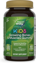 Nature's Way Kids Growing Bones & Muscles Gummy, Supports Healthy Bones & Muscles*, Calcium, Magnesium, Vitamins D3 & K1, Ages 2+, Wildberry, 60 Gummies