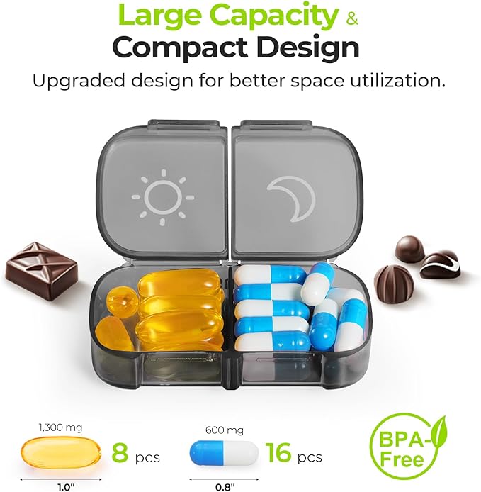 AUVON XL Weekly Pill Organizer 2 Times a Day, AM PM Pill Case with One-Side Large Opening for Easy to Use, Pill Box 7 Day Travel Medication Organizer for Medications, Vitamins, Fish Oils, Supplements