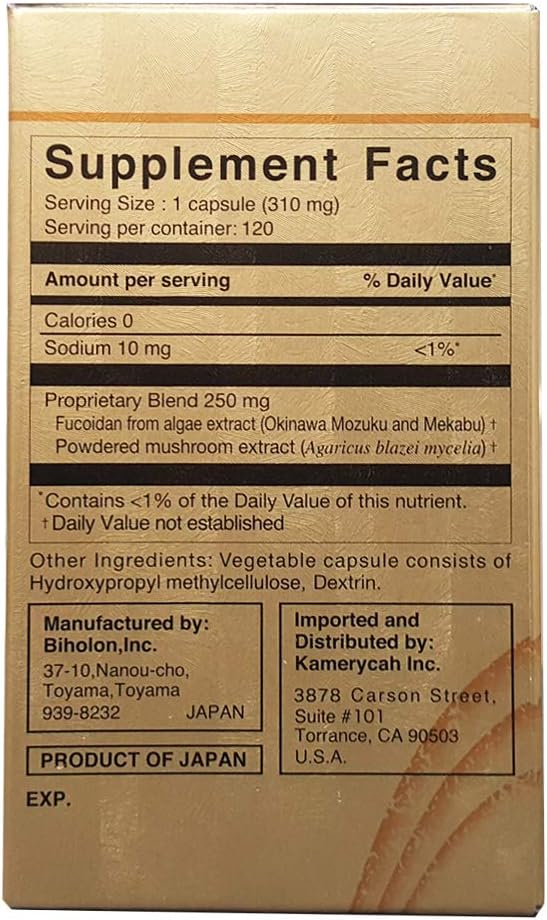 3 Bottles of Umi No Shizuku Fucoidan Capsule Pure Seaweed Extract Enhanced with Agaricus Mushroom Optimized Immune Support Health Supplement