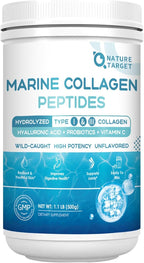 NATURE TARGET Marine Collagen Powder for Women - Multi Collagen Peptides with Hyaluronic Acid & Vitamin C for Hair, Skin, Nails & Joints - Wild-Caught Fish & Grass-Fed Bovine, 50 Servings