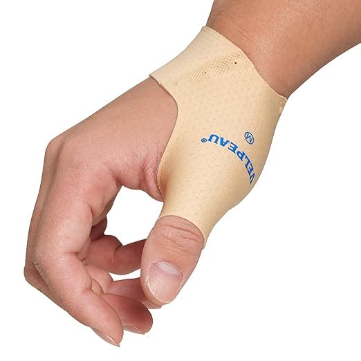 Velpeau Thumb Compression Sleeve for Tendonitis (Pack of 2), Seamless Technology, Gloves Wraps for Arthritis Pain Relief for Women & Men, Splint Liner, Fits Both Hands (Khaki, Short Version, S)