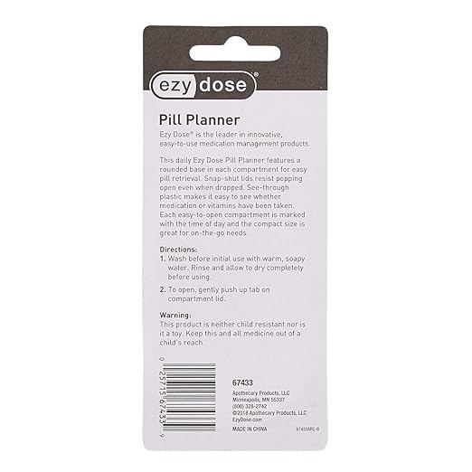 EZY DOSE Daily AMPM Pill Reminder, Colors Vary, 1 Count (Pack of 4)