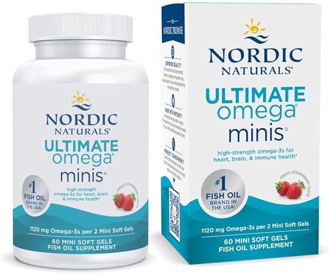 Nordic Naturals Ultimate Omega Minis, Strawberry Flavor - 60 Minis Soft Gels - 1120 mg Omega-3 - High-Potency Fish Oil Supplement - EPA & DHA - Promotes Brain & Heart Health - 30 Servings