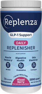 Replenza Daily Replenisher Nutritional Support Powder – Muscle Recovery, Digestive Health & Skin Elasticity Mix of Amino Acids, Prebiotics and Collagen Peptides – Mixed Berry Flavored, 30 Scoops