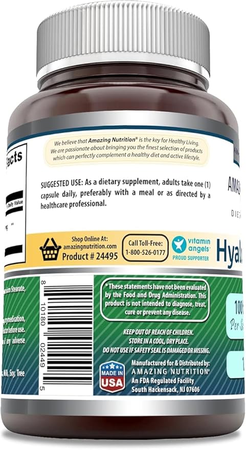 Amazing Formulas Hyaluronic Acid 100 Mg Supplement | Capsules | Non-GMO | Gluten-Free | Made in USA (2 Pack, 120 Count)