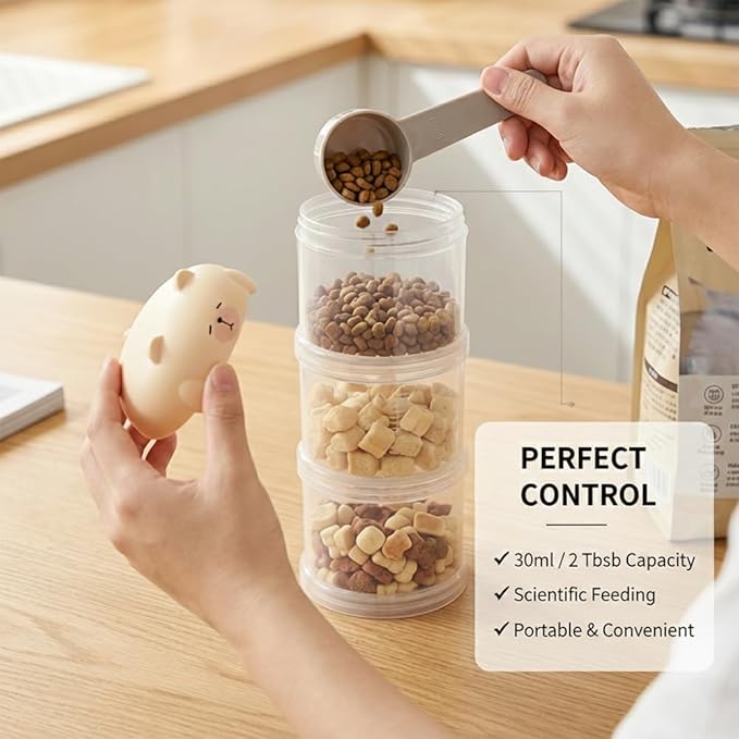 Dog Treat & Supplement Container, 3-Layer Stackable Pet Snack Organizer with Scoop, Portable Training Treat Holder for Walking, Travel & Daily Feeding
