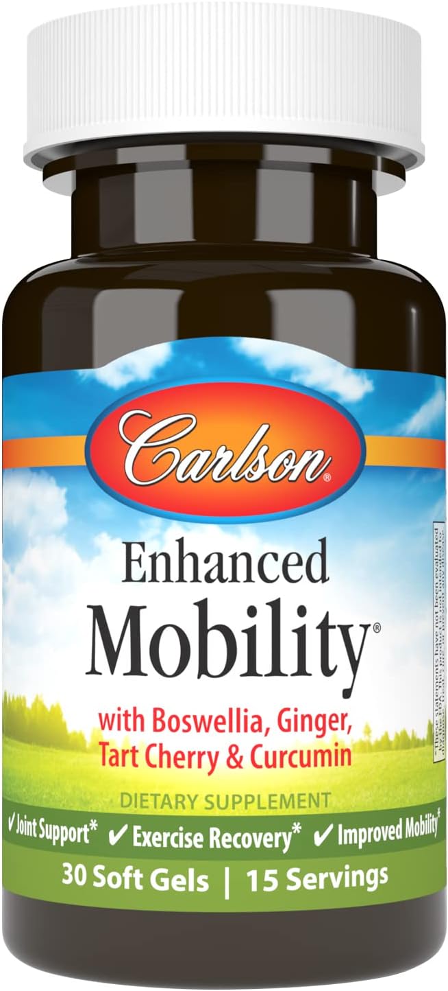 Carlson - Enhanced Mobility, Botanical Joint Support, Boswellia, Tart Cherry, Curcumin, Ginger, 30 Softgels
