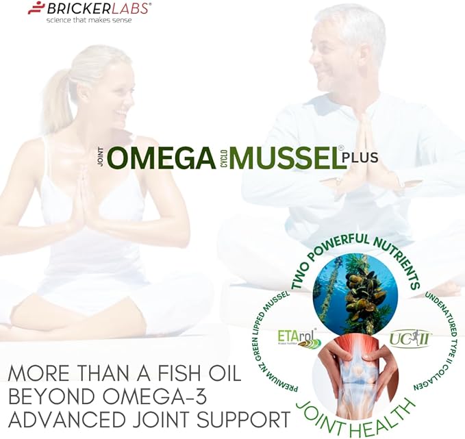 Bricker Labs Omega Cyclo - Mussel Plus UC-II, Premium NZ Green Lipped Mussel Plus UC-II Undenatured Type II Collagen, the Ultimate Joint Supplement for Joint Health and Comfort, 90 Capsules