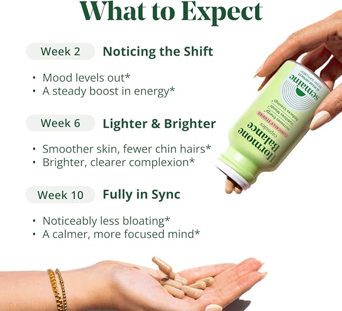Semaine Hormone Balance – Clearer Skin, Enhanced Moods, Deeper Sleep & Happier Hormones. Hormone-Free, Vegan Capsule, Multi-Symptom Support (60 ct)