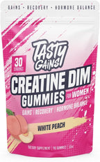 Creatine Gummies for women | 3g Creatine Monohydrate Per Serving | DIM Supplement 100 mg | Estrogen Balance for Women | Hormonal Acne, Hormone Balance, Glute Builder (90 Count, White Peach)