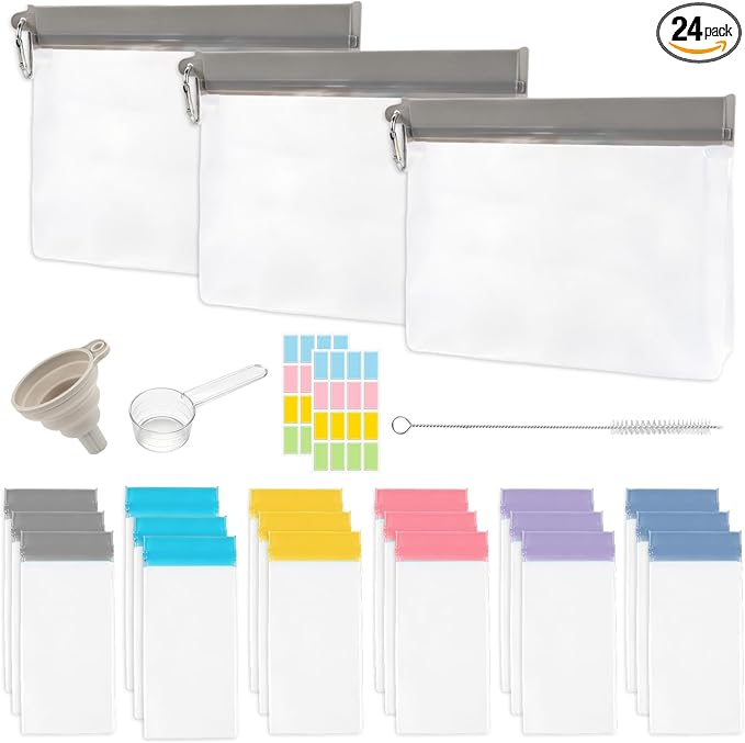 24Pcs Protein Powder Travel Container Set, Reusable Protein Powder Container To Go with Funnel & Spoon, Portable Travel Protein Powder Containers for Easy Supplement Storage and Organization