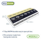 EZY DOSE Push Button (7-Day) Pill Case, Medicine Planner, Vitamin Organizer, 2 Times a Day, AM/PM Container, X-Large Compartments, Arthritis Friendly, Easy to Use, Clear Lids, Blue/Yellow, BPA Free