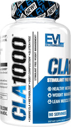 Evlution Conjugated Linoleic Acid CLA Supplement Nutrition Lean Muscle Mass Builder & Fat Burner for Men and Women - Stimulant-Free Safflower Based CLA 1000mg Blend Per Serving (90 Servings)