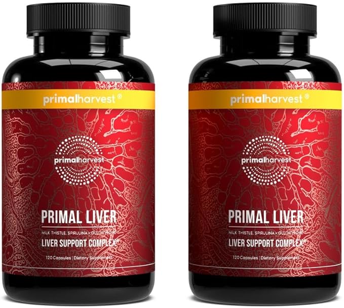 Primal Harvest Primal Liver Supplement with, Alpha-Lipoic Acid, L-Cysteine HCL, L-Glutathione, Milk Thistle, and Spirulina, for Men and Women (2 Pack (240 Capsules))